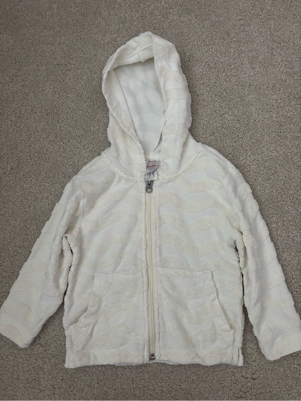 Hanna Andersson terry zip up cream textured hoodie size 85 (2T). Sf/1 cat home